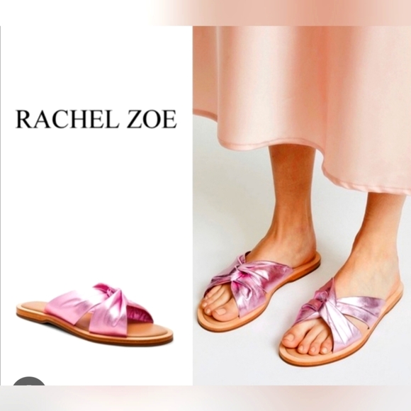 Rachel Zoe Metallic Pink Leather Knot Flat Sandal - Picture 1 of 9